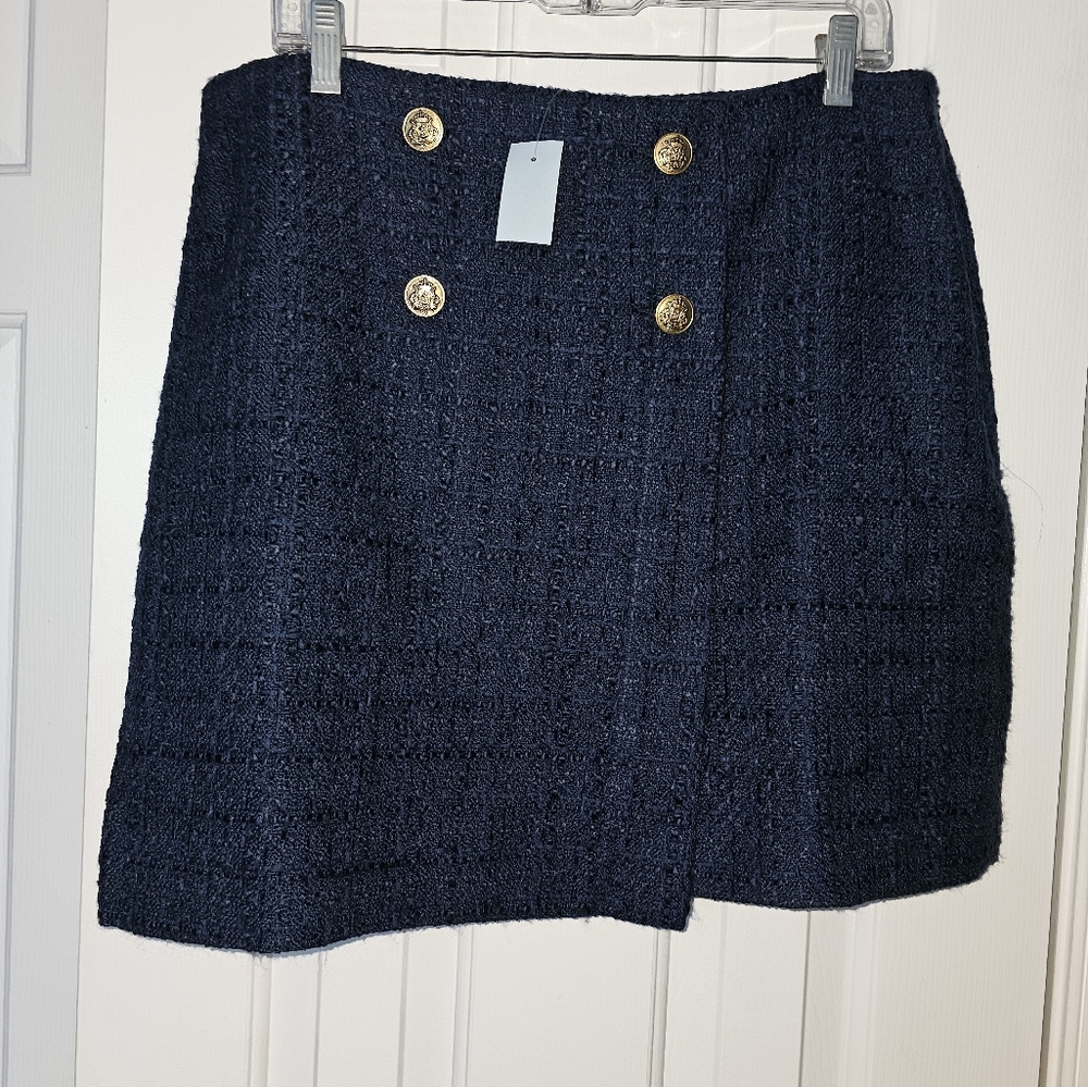 LOFT Tweed Button Wrap skirt